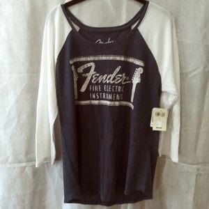 Lucky Brand FENDER logo baseball tee NWT sz L